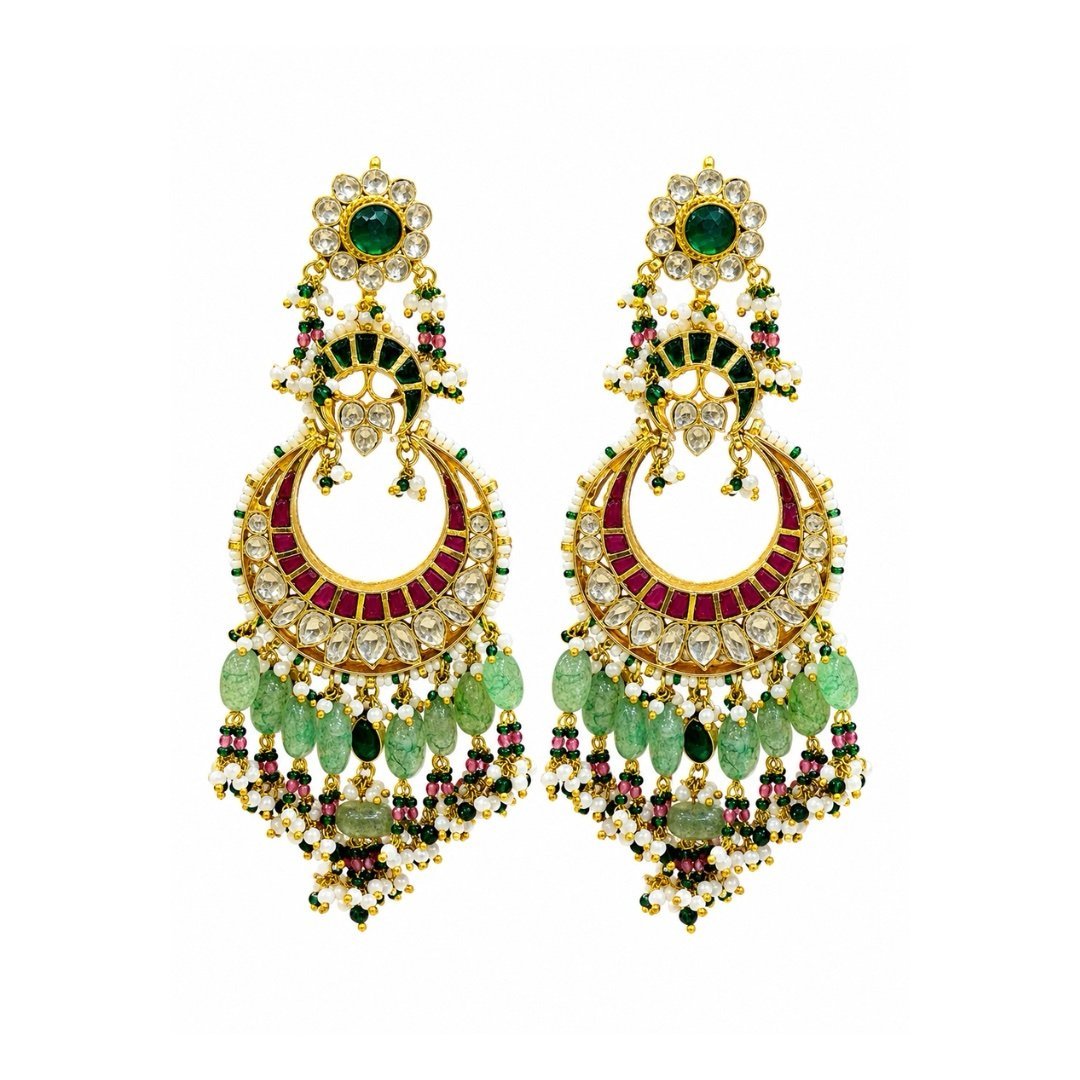 Zeenat Emerald Chandbali Earrings