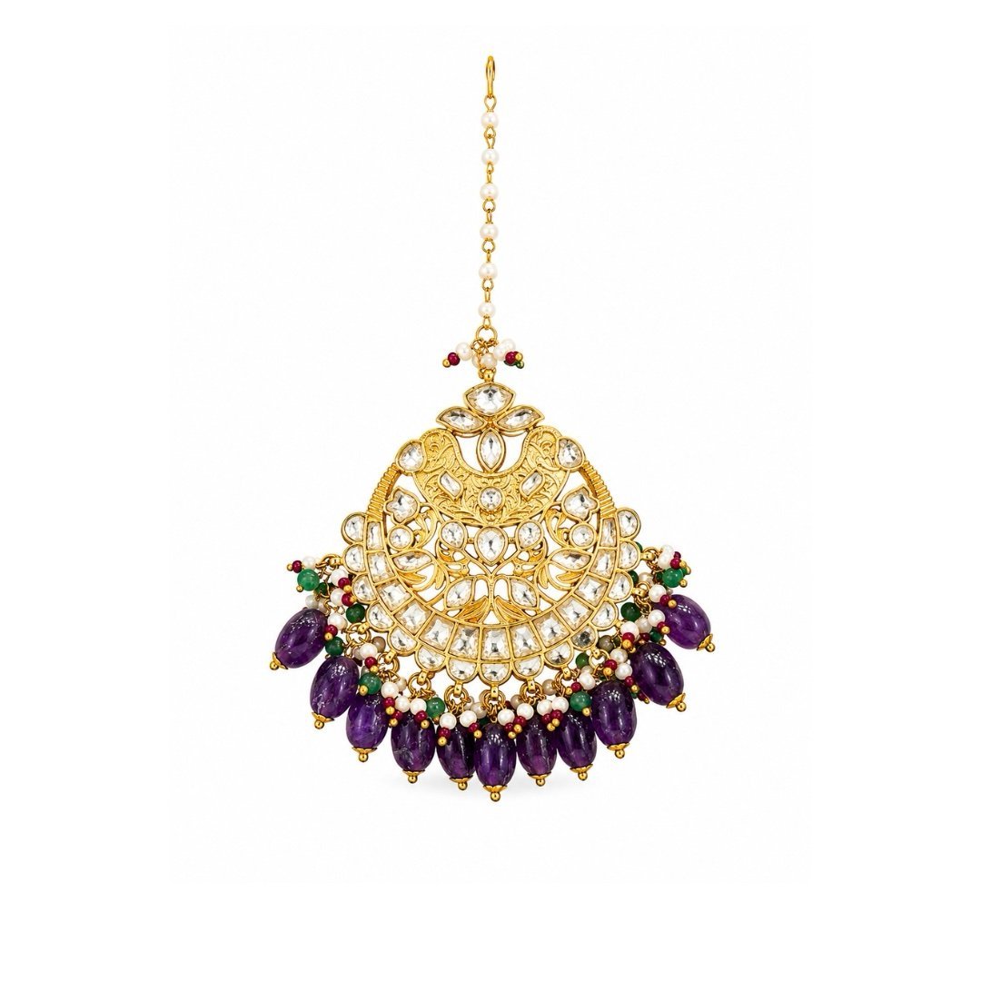Nayab Amethyst Kundan Maang Tikka