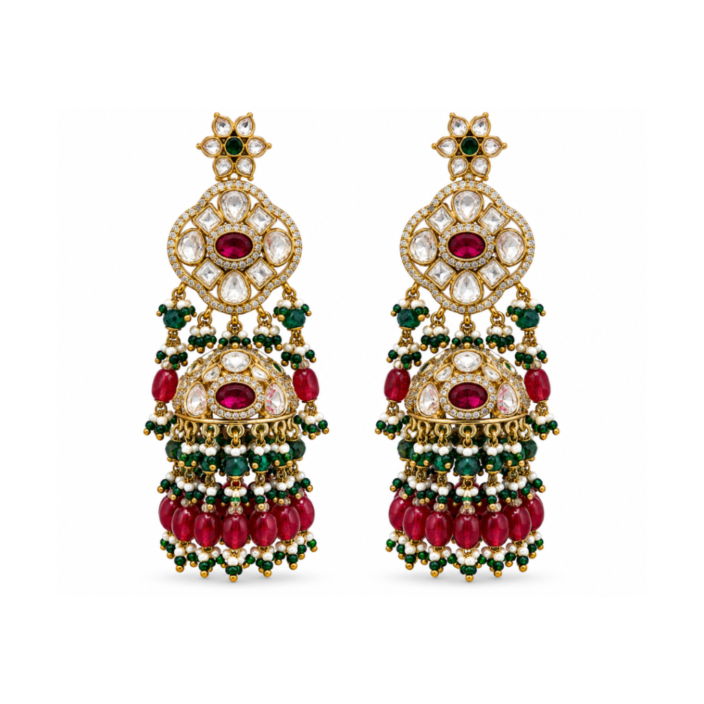 Shahi Ruby & Green Bead Jhumkas